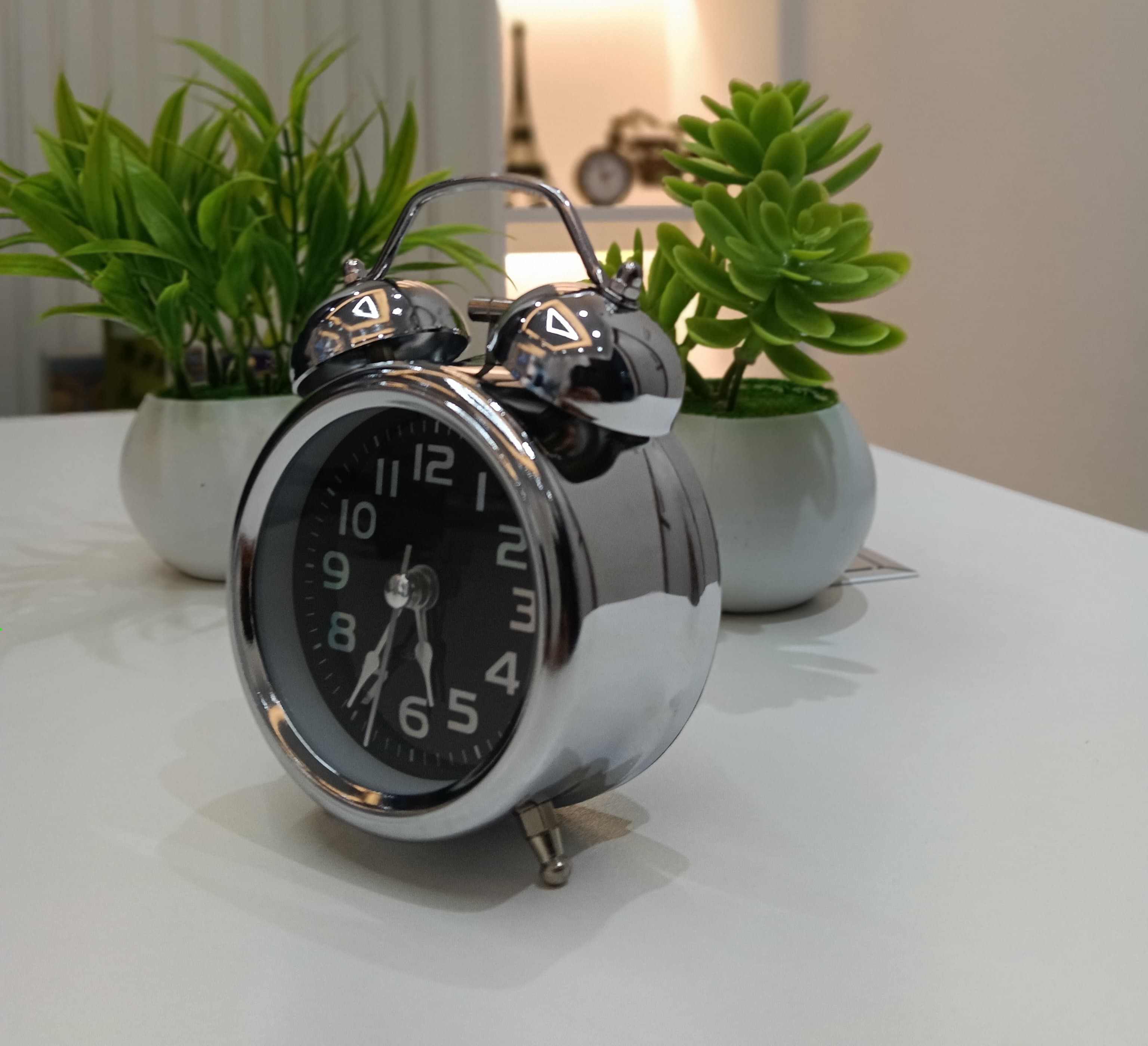 Classic Twin Bell Silver Metal Alarm Table Clock